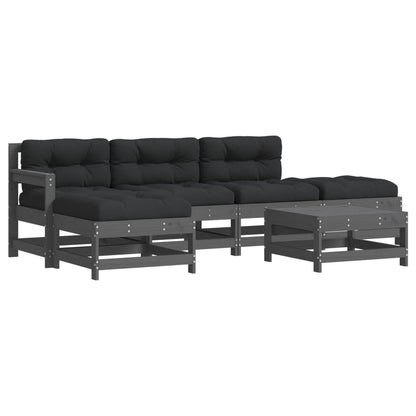 -Delige Loungeset Met Kussens Massief Hout Grijs Grijs grenenhout