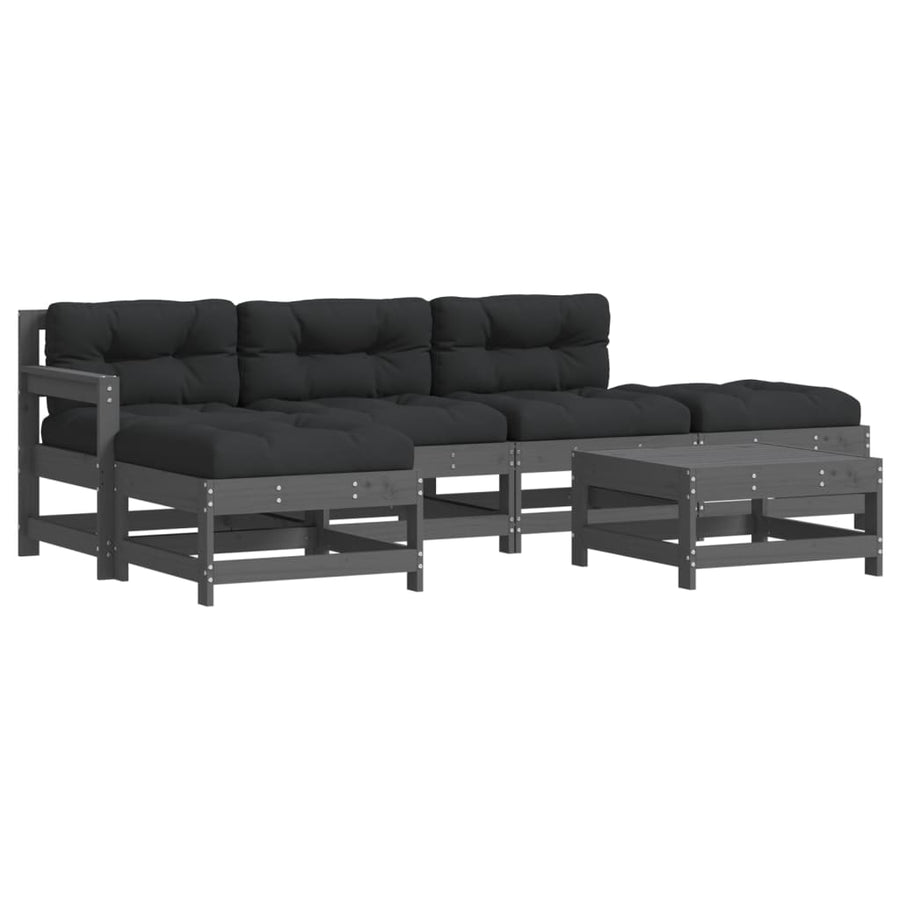 -Delige Loungeset Met Kussens Massief Hout Grijs Grijs grenenhout