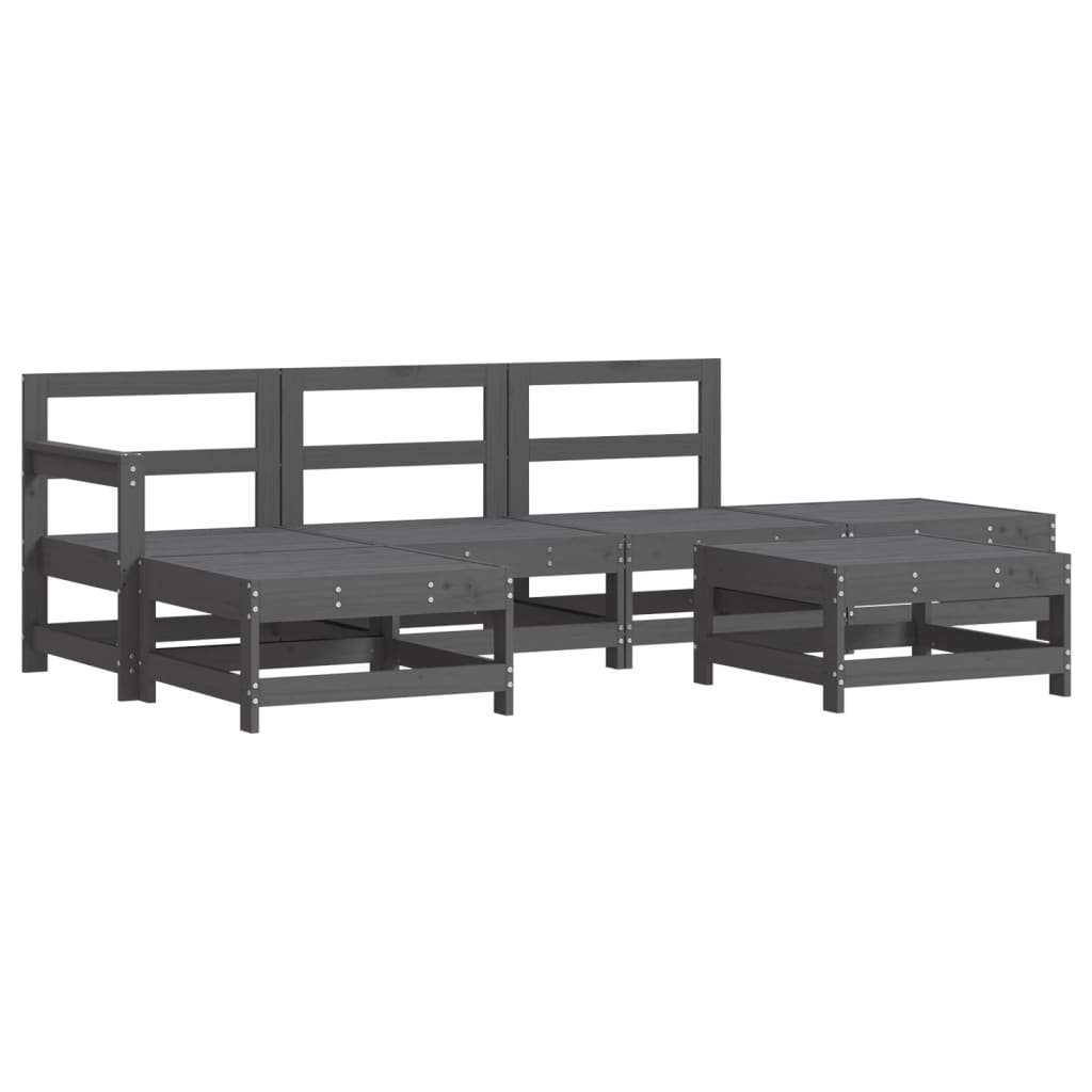 -Delige Loungeset Met Kussens Massief Hout Grijs Grijs grenenhout