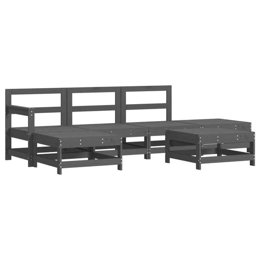 -Delige Loungeset Met Kussens Massief Hout Grijs Grijs grenenhout