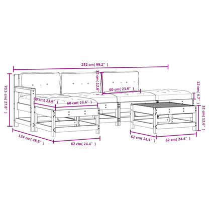 -Delige Loungeset Met Kussens Massief Hout Grijs Grijs grenenhout