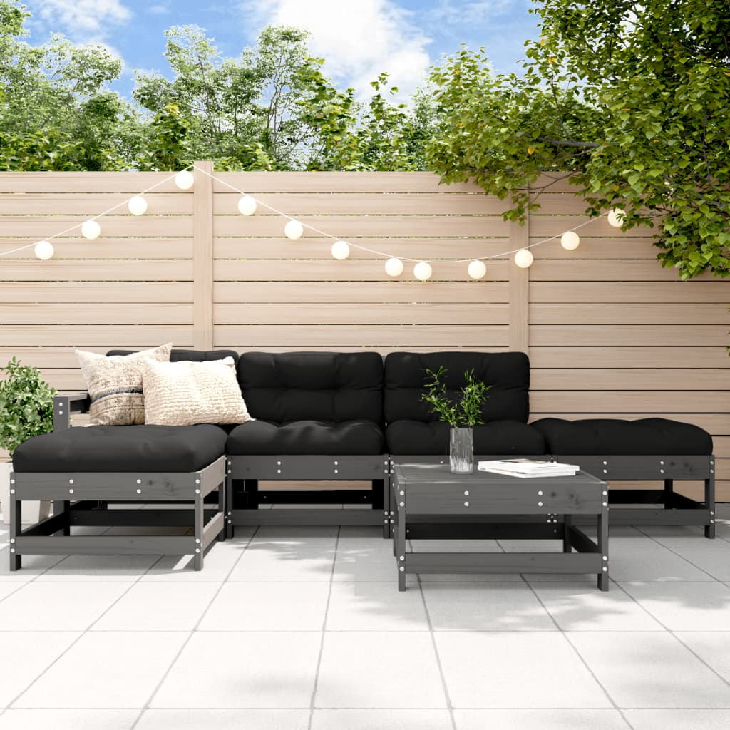-Delige Loungeset Met Kussens Massief Hout Grijs Grijs grenenhout