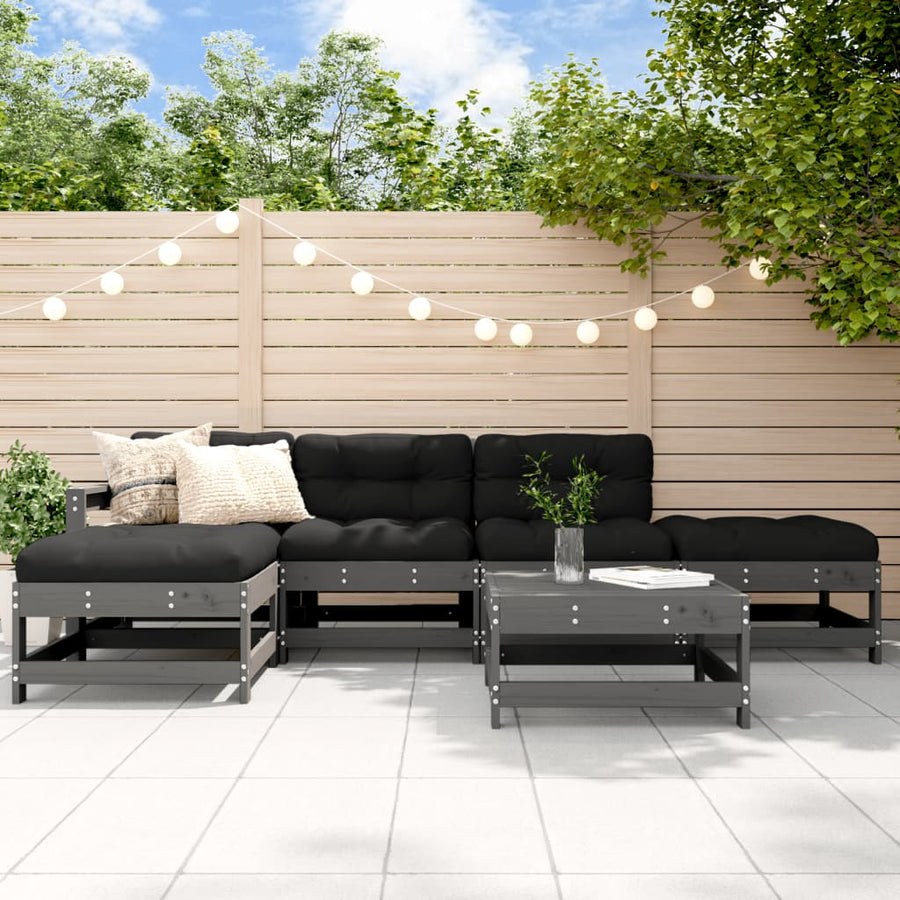 -Delige Loungeset Met Kussens Massief Hout Grijs Grijs grenenhout