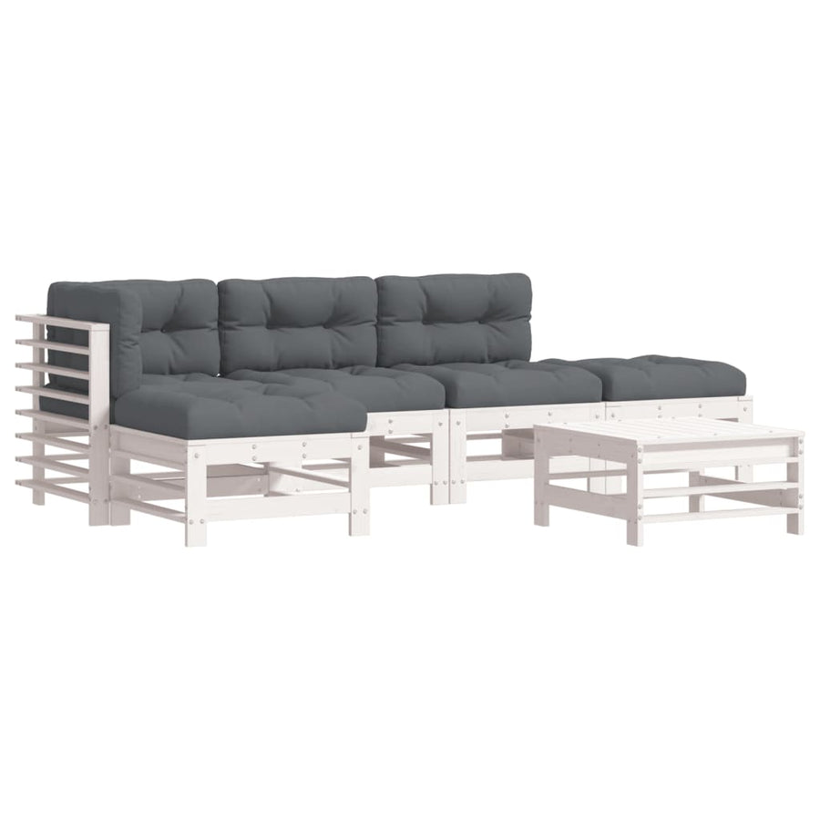 -Delige Loungeset Met Kussens Massief Hout Wit Wit grenenhout