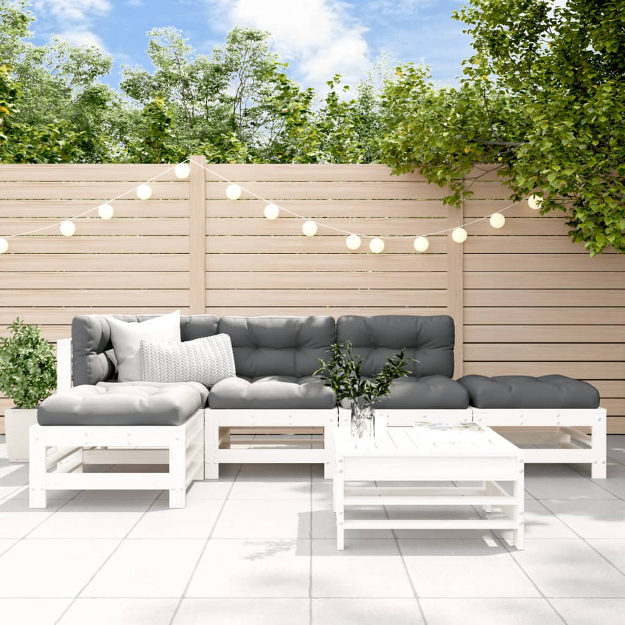 -Delige Loungeset Met Kussens Massief Hout Wit Wit grenenhout