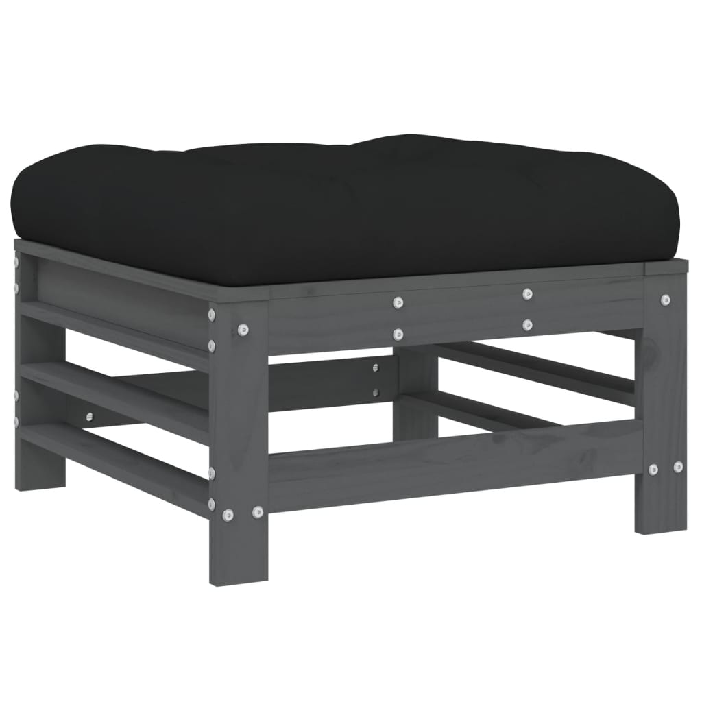 -Delige Loungeset Met Kussens Massief Hout Grijs Grijs grenenhout