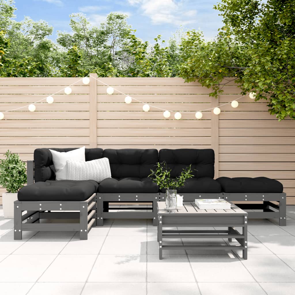 -Delige Loungeset Met Kussens Massief Hout Grijs Grijs grenenhout