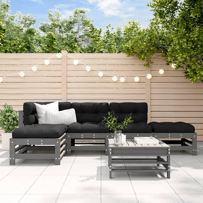 -Delige Loungeset Met Kussens Massief Hout Grijs Grijs grenenhout