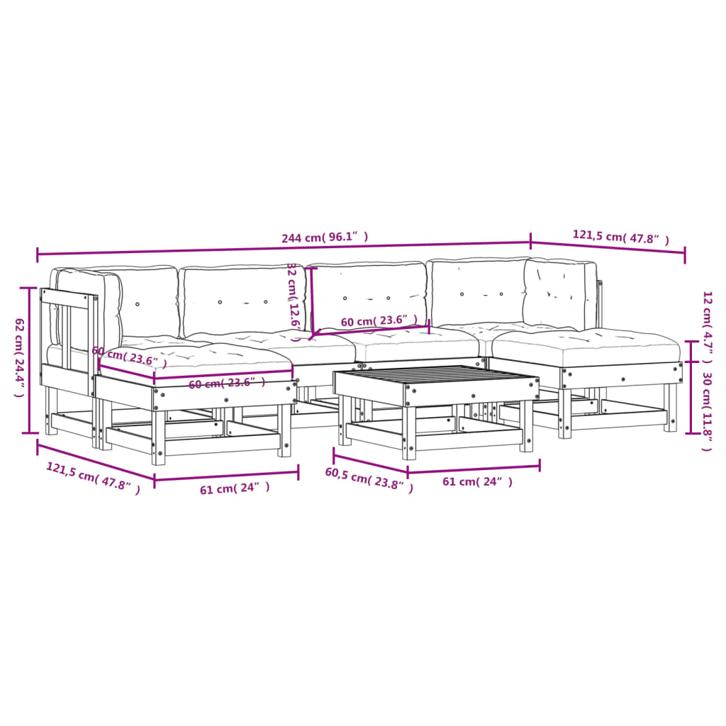 -Delige Loungeset Met Kussens Massief Douglashout Natuurlijk douglashout
