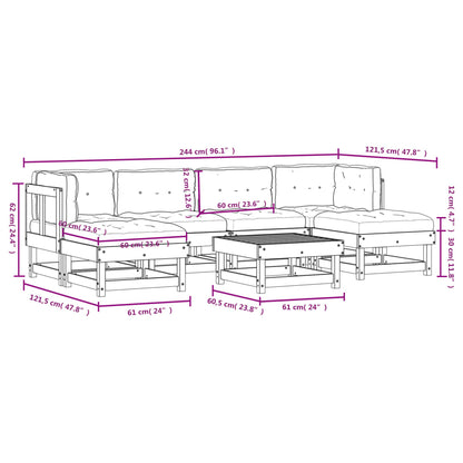 -Delige Loungeset Met Kussens Massief Douglashout Natuurlijk douglashout