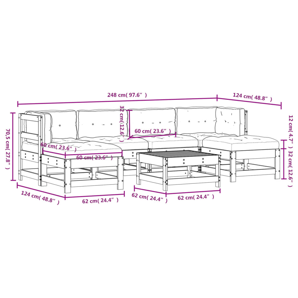 Loungeset Met Kussens Massief Teak Natuurlijk grenenhout