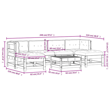 Loungeset Met Kussens Massief Teak Natuurlijk grenenhout