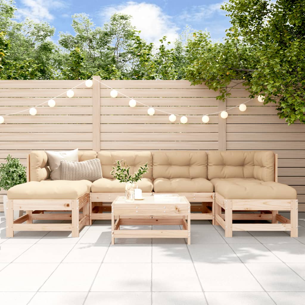 Loungeset Met Kussens Massief Teak Natuurlijk grenenhout