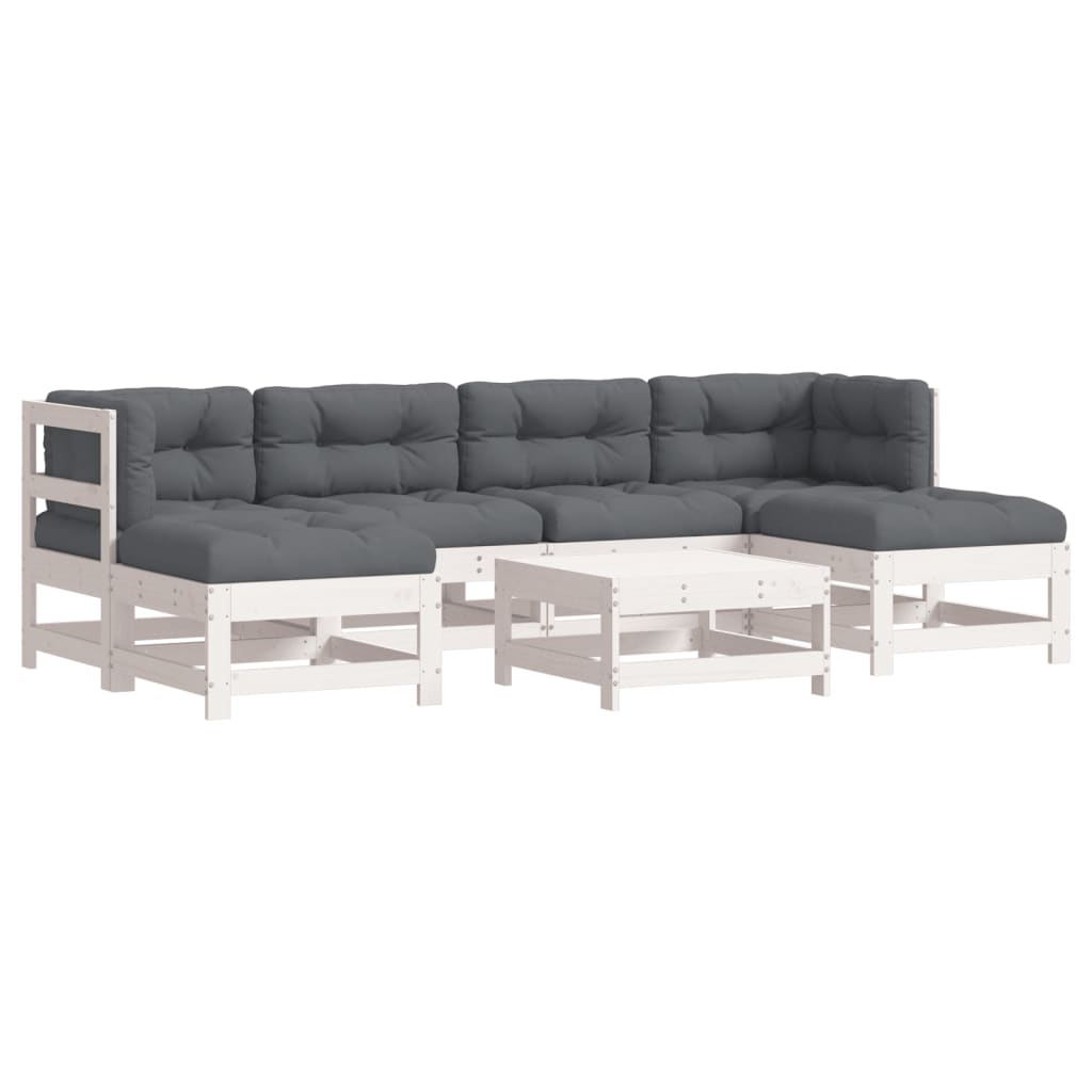 Loungeset Met Kussens Massief Hout Wit Wit grenenhout