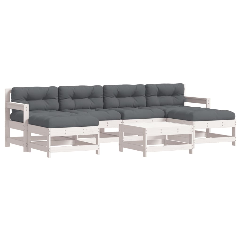-Delige Loungeset Met Kussens Massief Hout Wit Wit grenenhout
