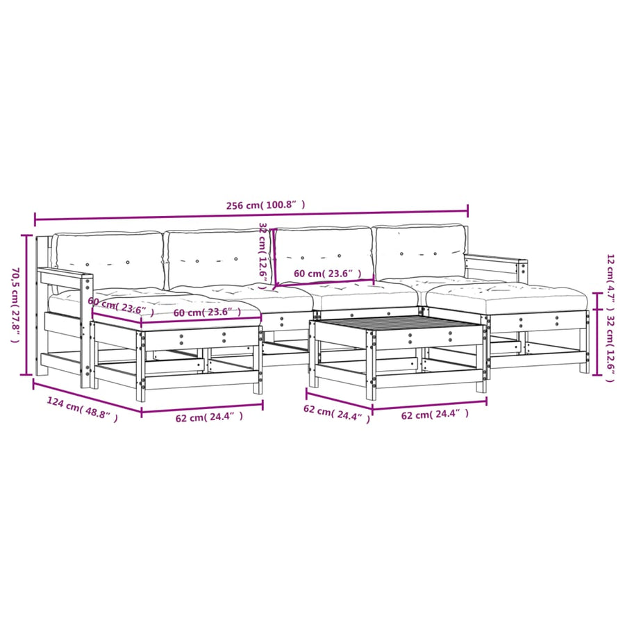 -Delige Loungeset Met Kussens Massief Hout Wit Wit grenenhout