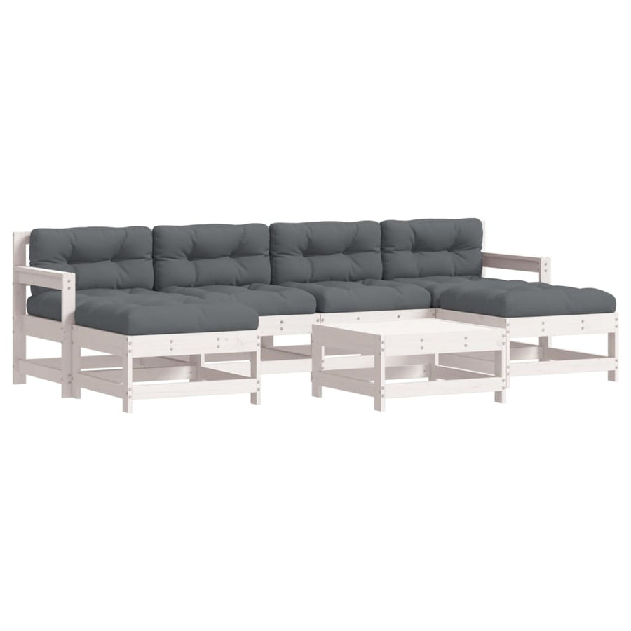 -Delige Loungeset Met Kussens Massief Hout Wit Wit grenenhout
