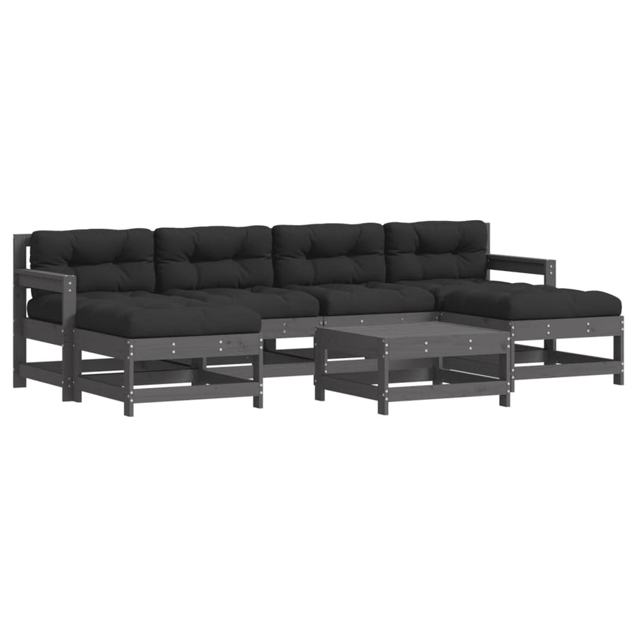 -Delige Loungeset Met Kussens Massief Hout Grijs Grijs grenenhout