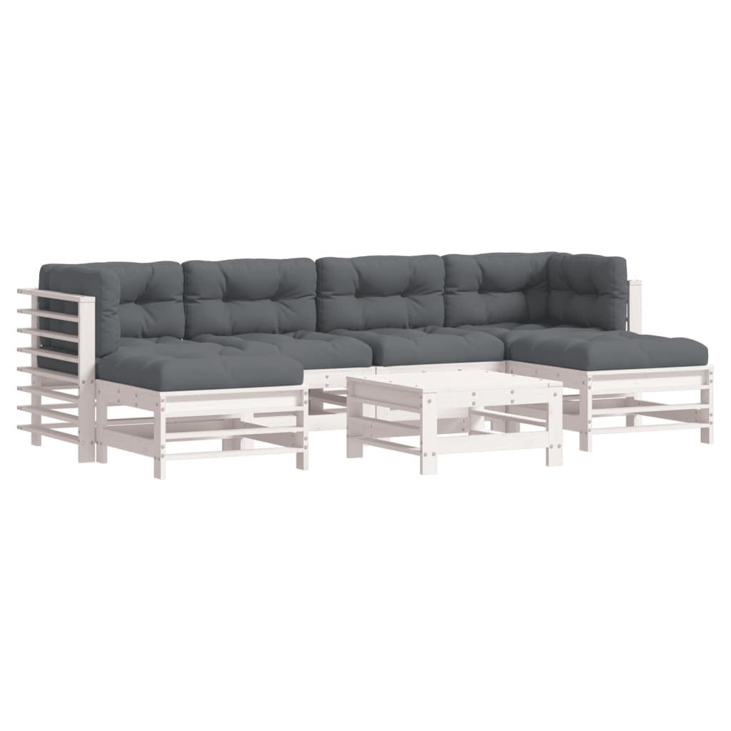 -Delige Loungeset Met Kussens Massief Hout Wit Wit grenenhout