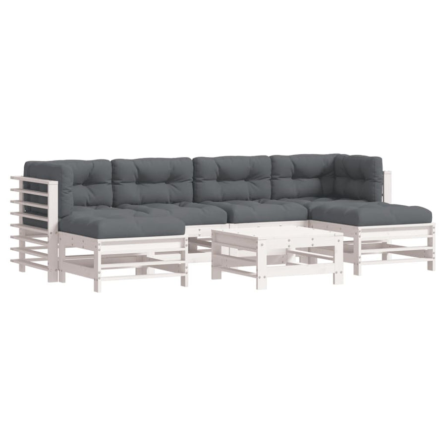 -Delige Loungeset Met Kussens Massief Hout Wit Wit grenenhout