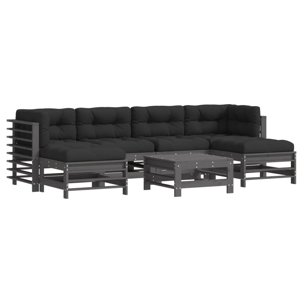 -Delige Loungeset Met Kussens Massief Hout Grijs Grijs grenenhout