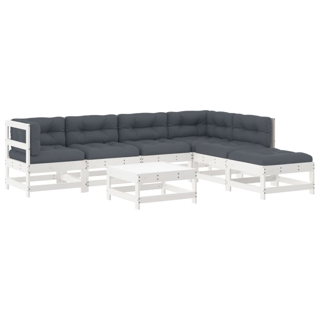 Loungeset Met Kussens Massief Hout Wit Wit grenenhout