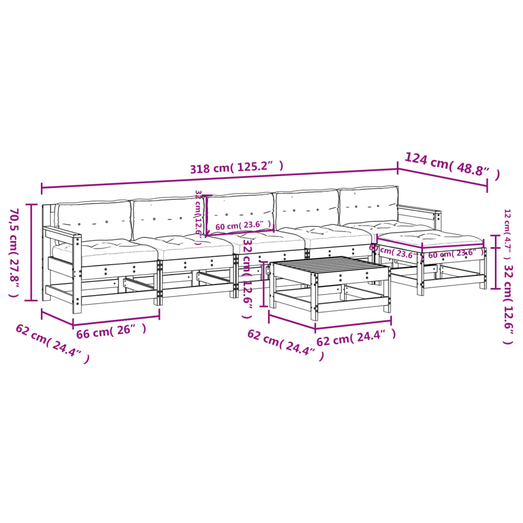-Delige Loungeset Met Kussens Massief Teak Natuurlijk grenenhout
