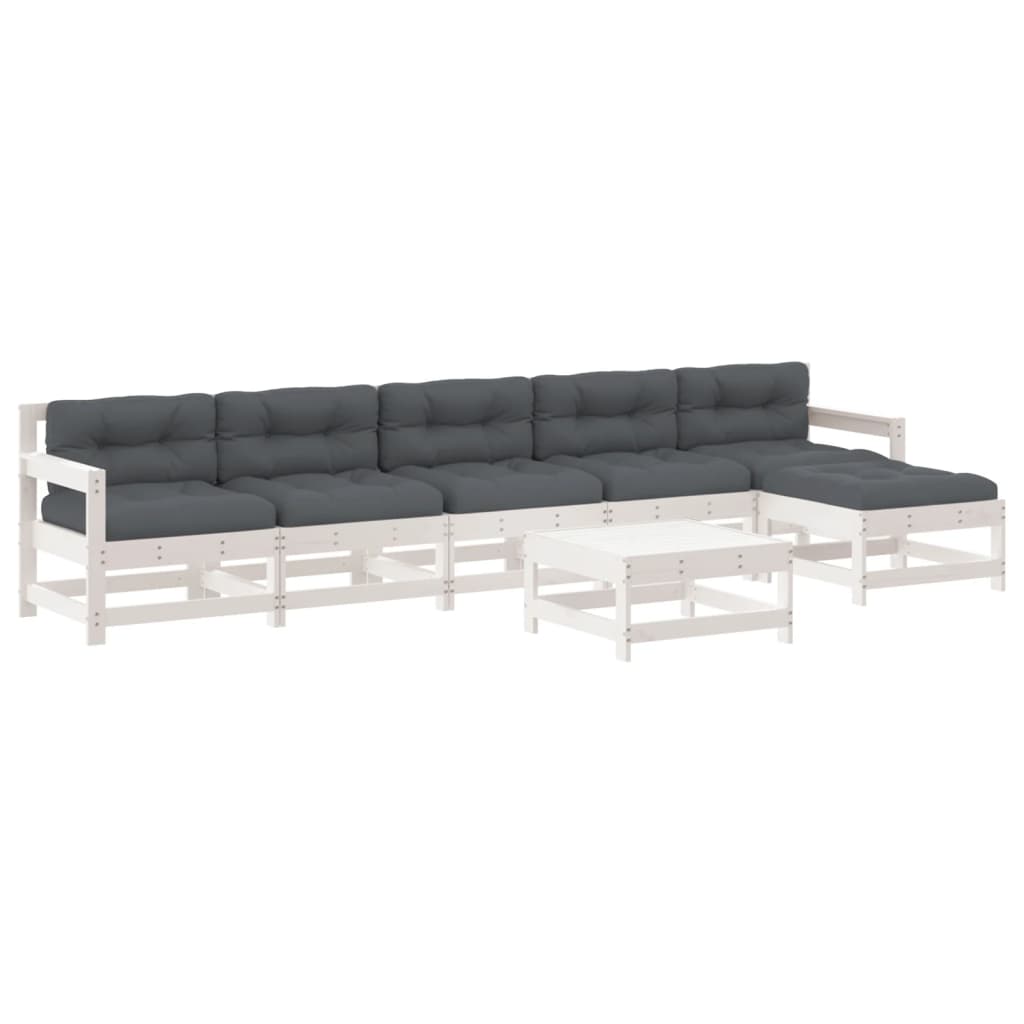 -Delige Loungeset Met Kussens Massief Hout Wit Wit grenenhout