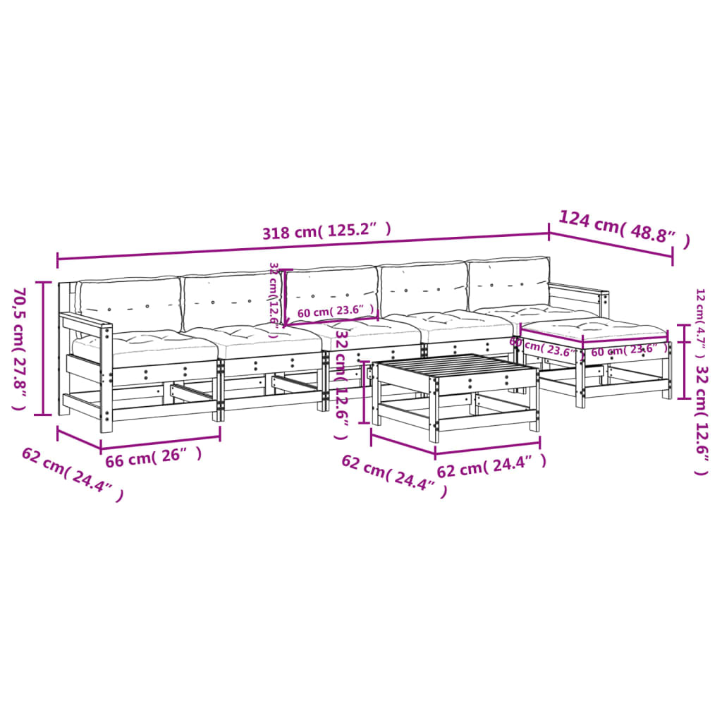 -Delige Loungeset Met Kussens Massief Hout Wit Wit grenenhout