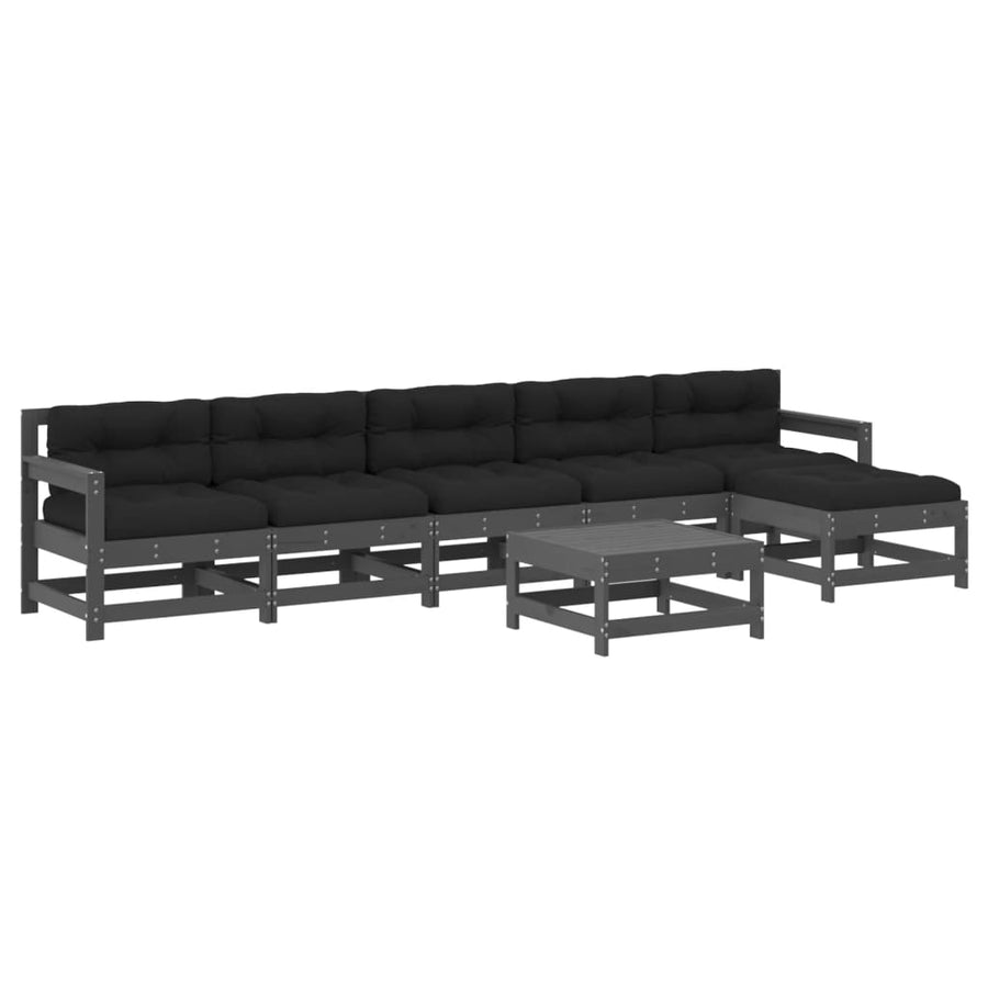 -Delige Loungeset Met Kussens Massief Hout Grijs Grijs grenenhout