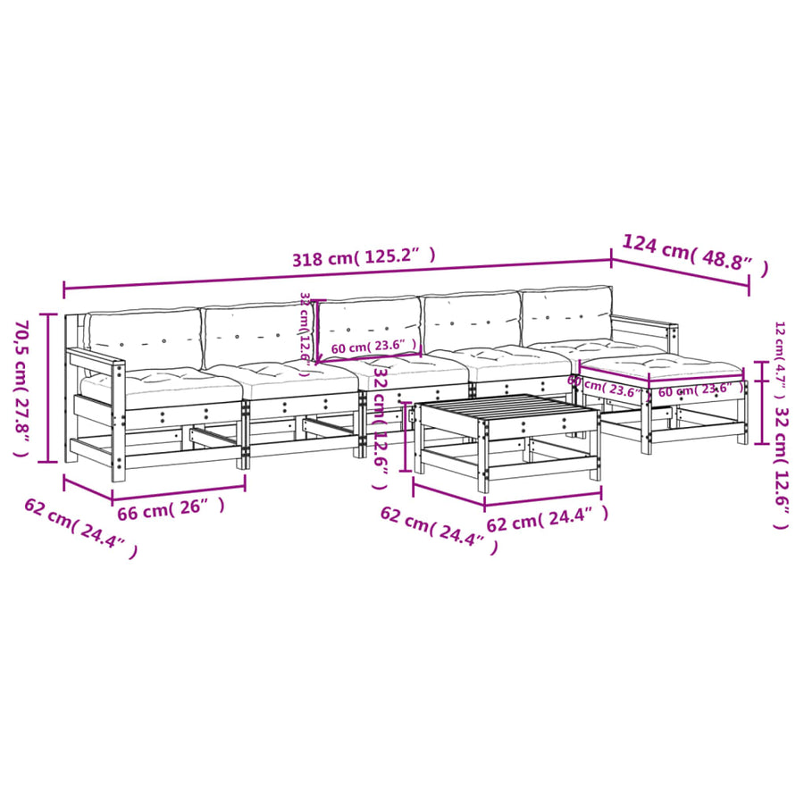-Delige Loungeset Met Kussens Massief Hout Grijs Grijs grenenhout