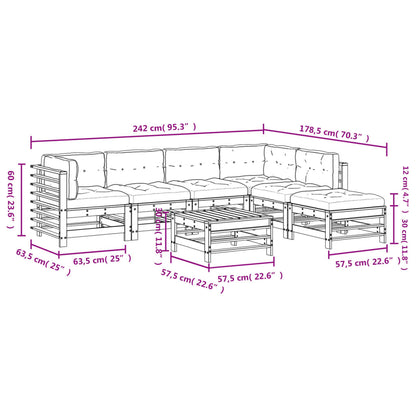 7-delige Loungeset met kussens massief teak