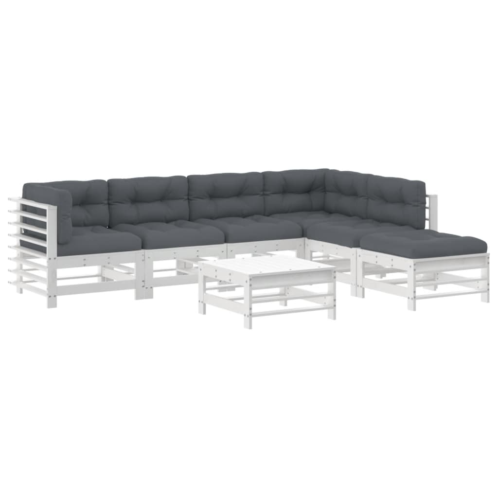 -Delige Loungeset Met Kussens Massief Hout Wit Wit grenenhout