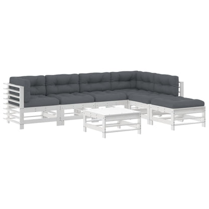 -Delige Loungeset Met Kussens Massief Hout Wit Wit grenenhout