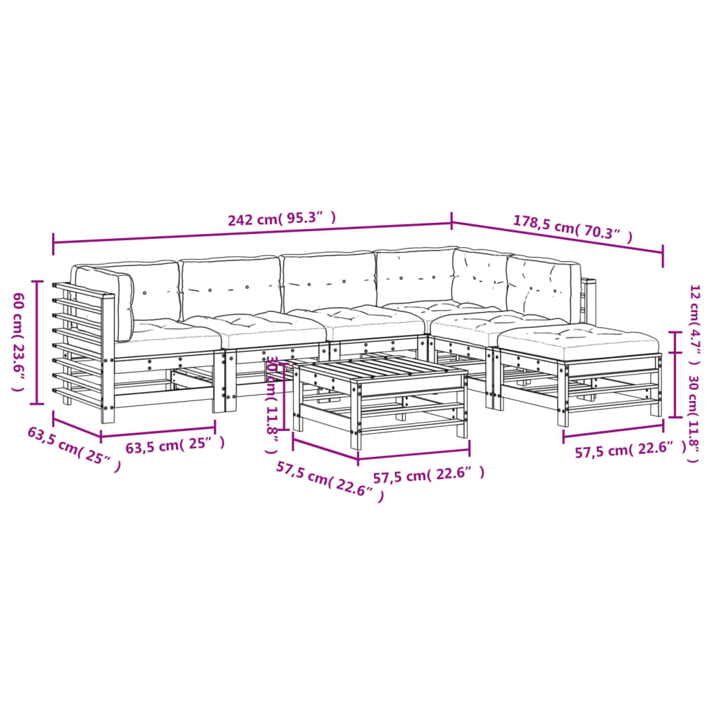 -Delige Loungeset Met Kussens Massief Hout Wit Wit grenenhout