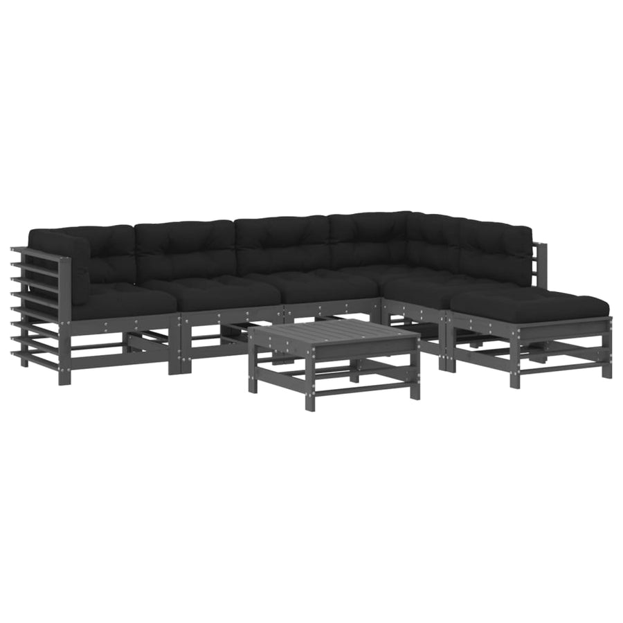 -Delige Loungeset Met Kussens Massief Hout Grijs Grijs grenenhout