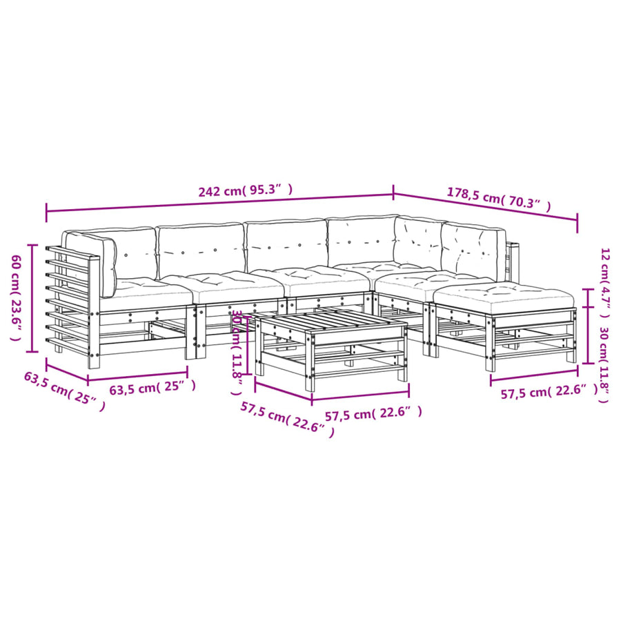 -Delige Loungeset Met Kussens Massief Hout Grijs Grijs grenenhout