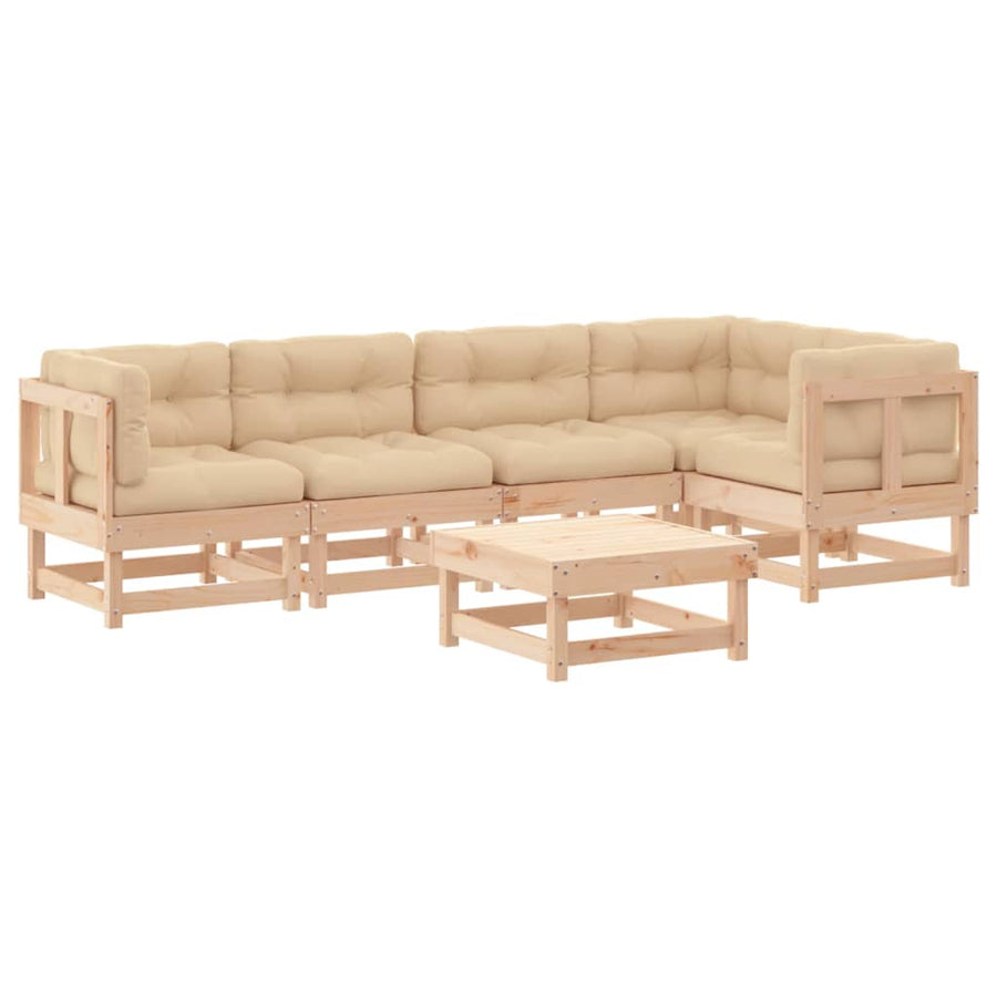 -Delige Loungeset Met Kussens Massief Hout Natuurlijk grenenhout