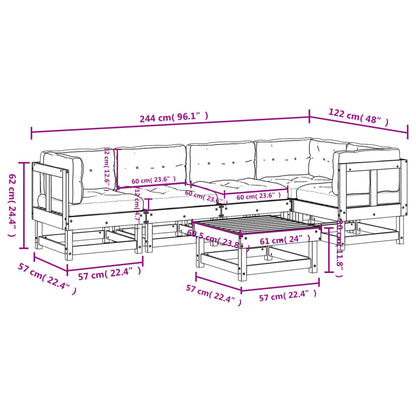 -Delige Loungeset Met Kussens Massief Hout Natuurlijk grenenhout