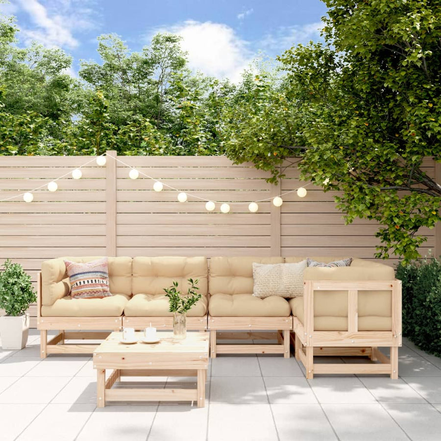 -Delige Loungeset Met Kussens Massief Hout Natuurlijk grenenhout