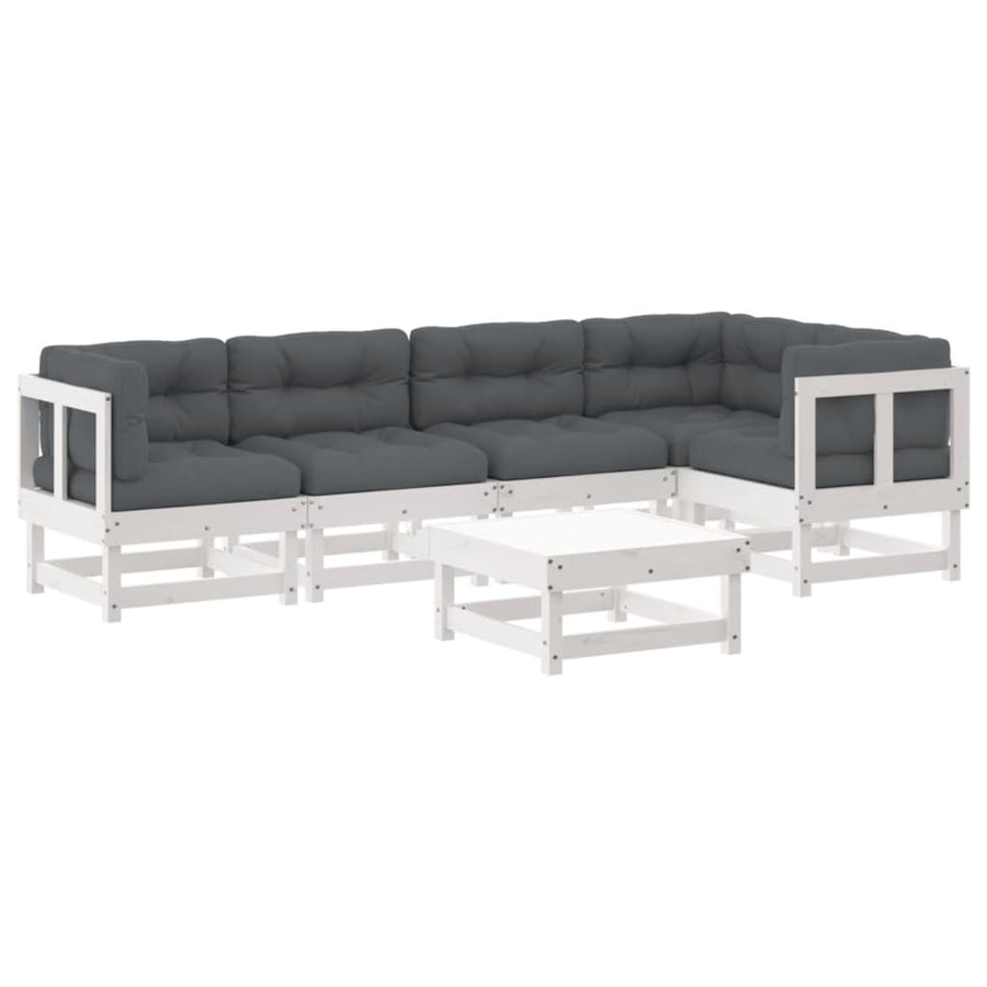 -Delige Loungeset Met Kussens Massief Hout Wit Wit grenenhout