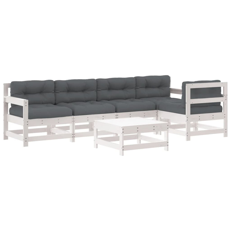 -Delige Loungeset Met Kussens Massief Hout Wit Wit grenenhout