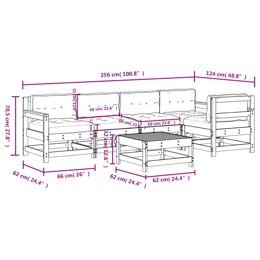 -Delige Loungeset Met Kussens Massief Hout Wit Wit grenenhout