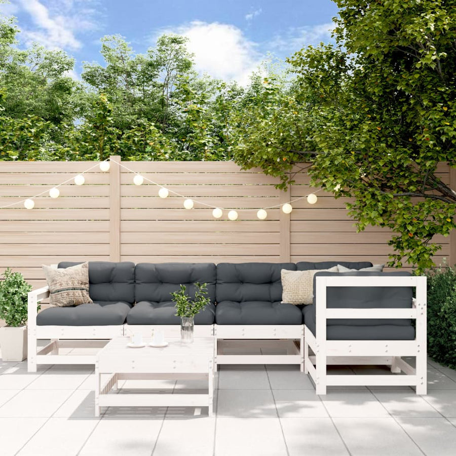 -Delige Loungeset Met Kussens Massief Hout Wit Wit grenenhout