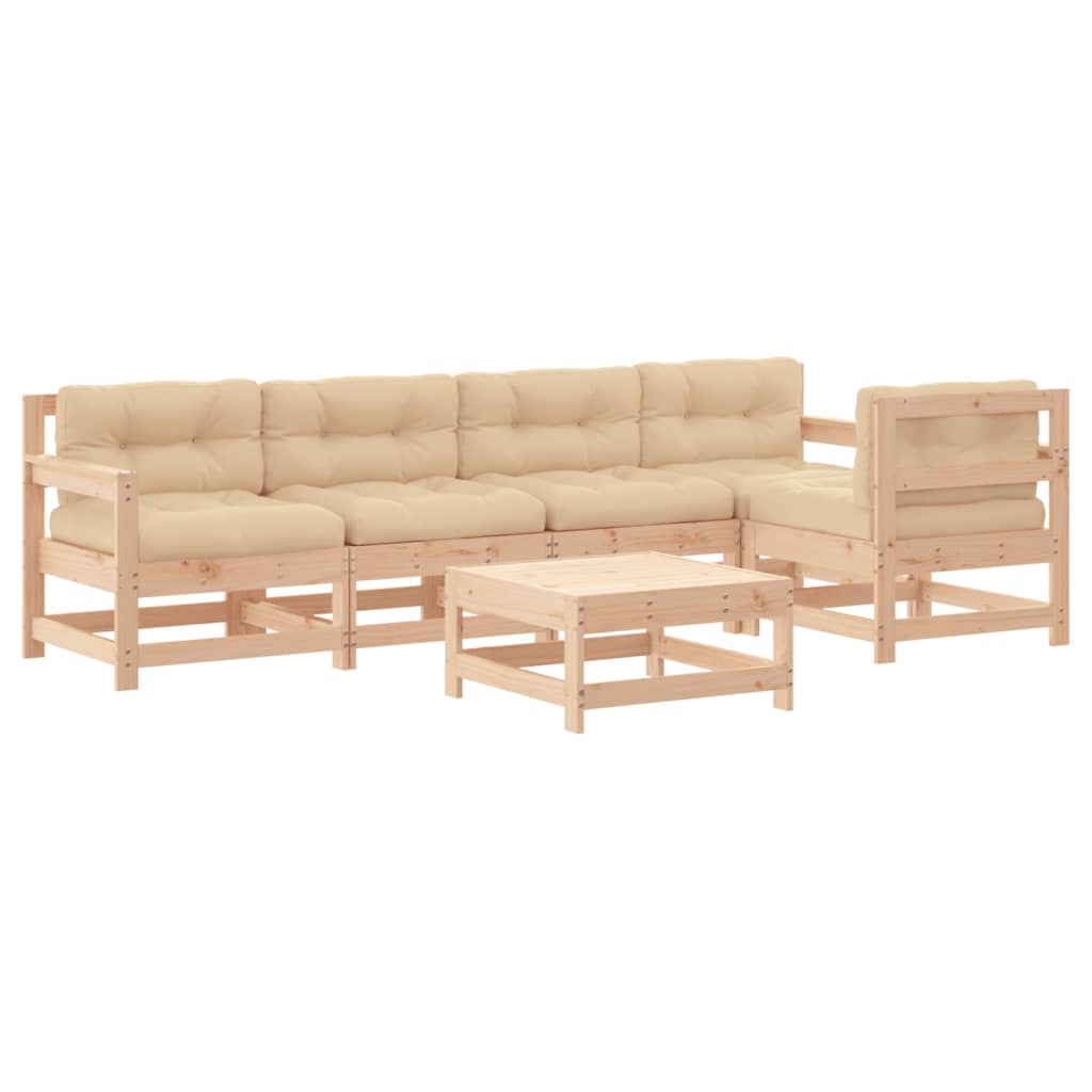 -Delige Loungeset Met Kussens Massief Hout Natuurlijk grenenhout