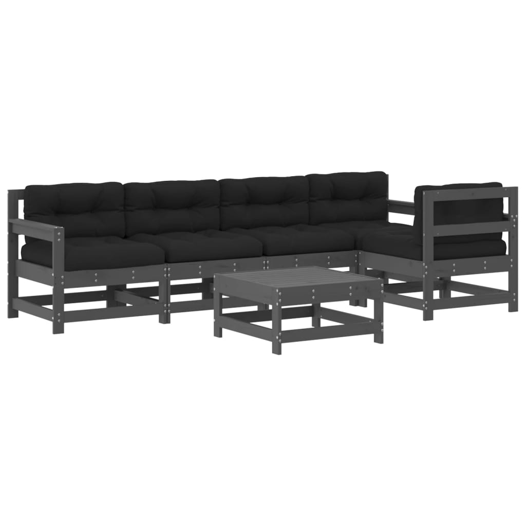 -Delige Loungeset Met Kussens Massief Hout Grijs Grijs grenenhout