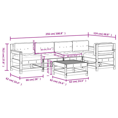 -Delige Loungeset Met Kussens Massief Hout Grijs Grijs grenenhout