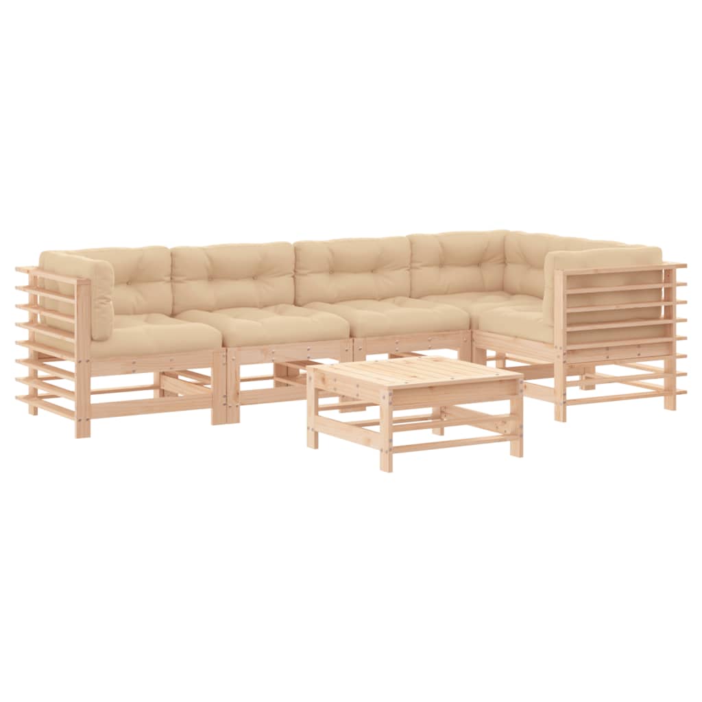 -Delige Loungeset Met Kussens Massief Hout Natuurlijk grenenhout