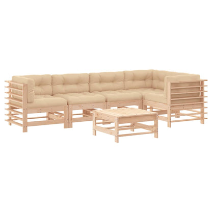 -Delige Loungeset Met Kussens Massief Hout Natuurlijk grenenhout