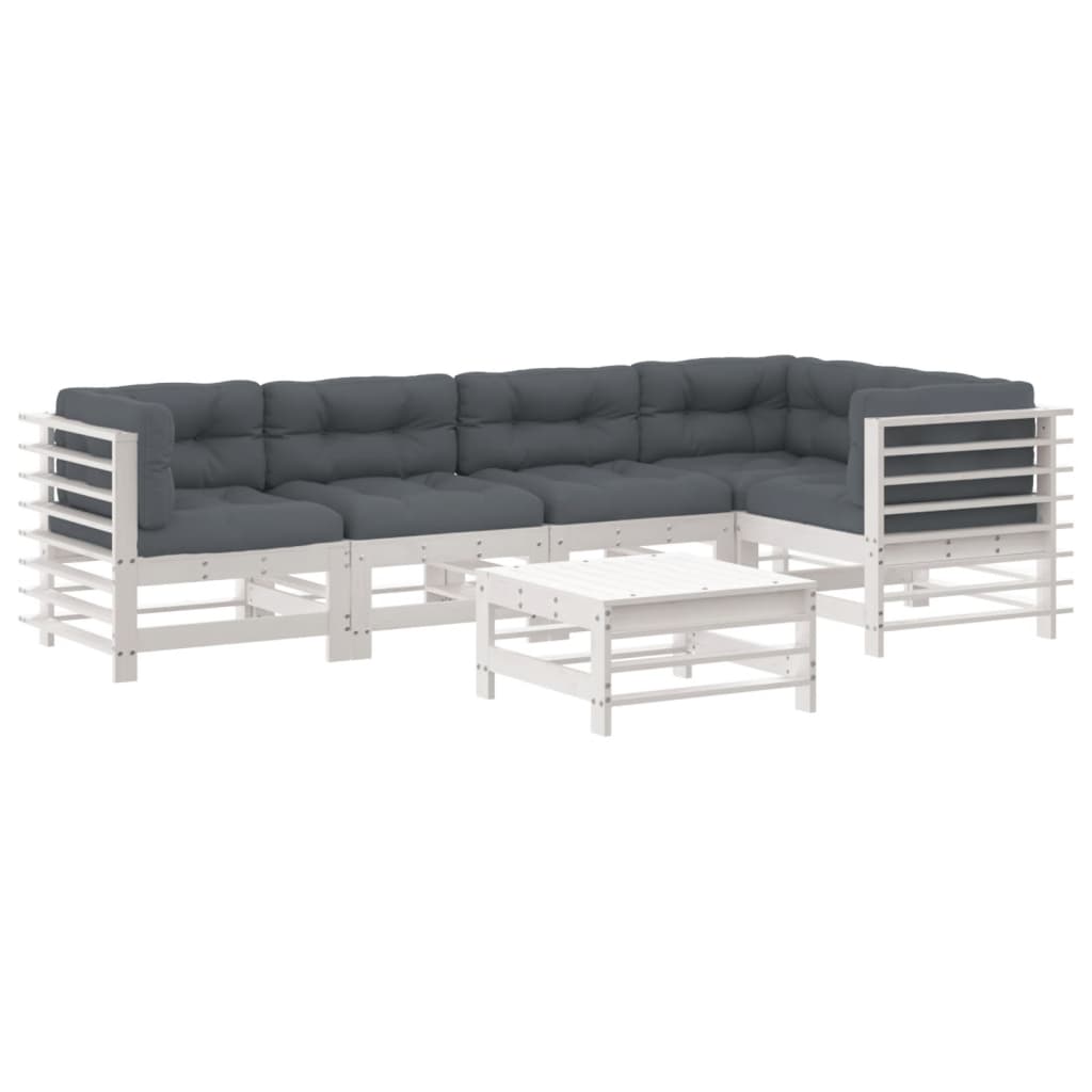 -Delige Loungeset Met Kussens Massief Hout Wit Wit grenenhout
